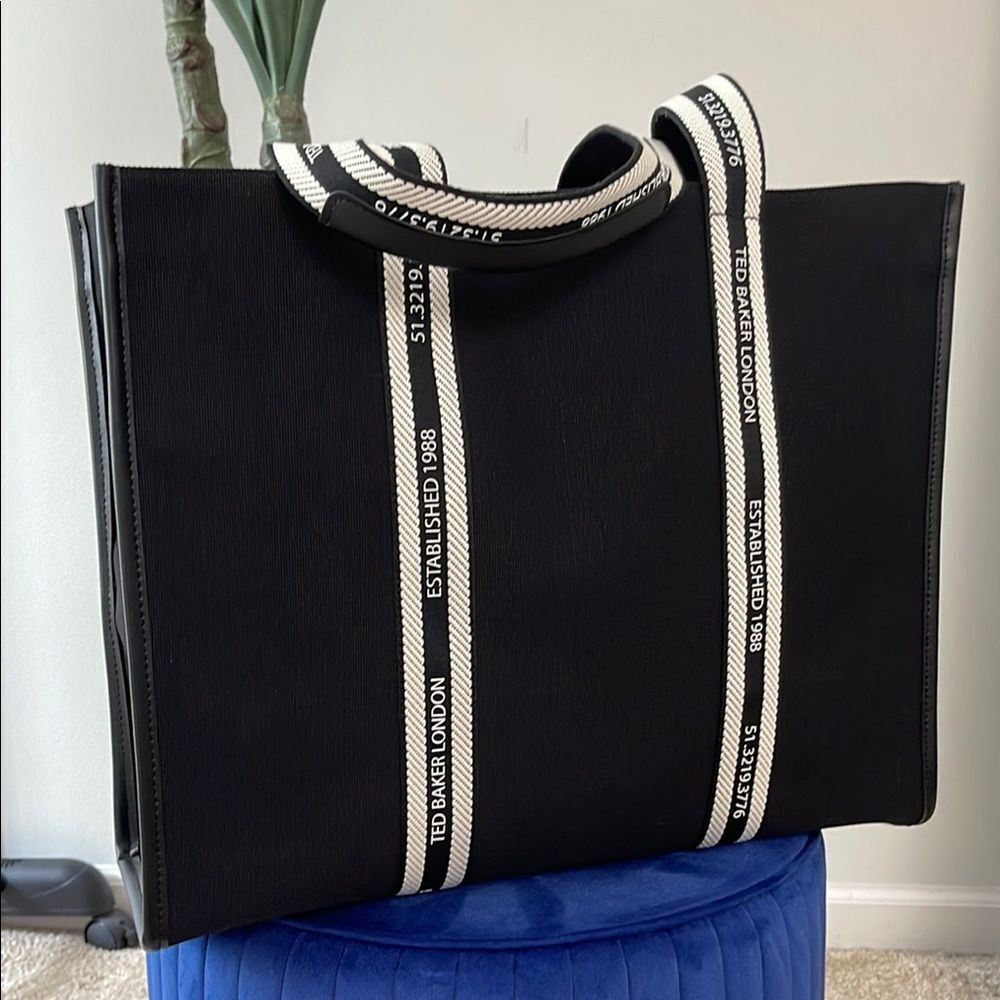 Ted Baker Women's Georjey-Branded Webbing Canvas Tote Black - Picture 4 of 9